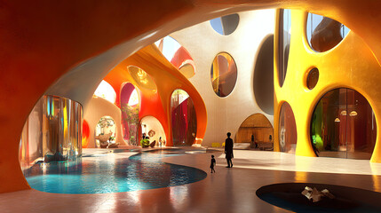 A cultural hub with spaces designed to promote interaction among diverse groups.