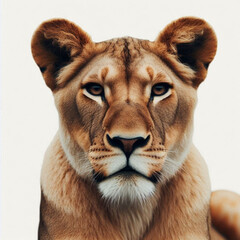 Close-Up of a Lioness on a White Background