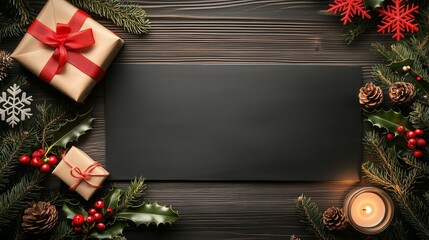Festive new year composition with board and festive decorations with space for text