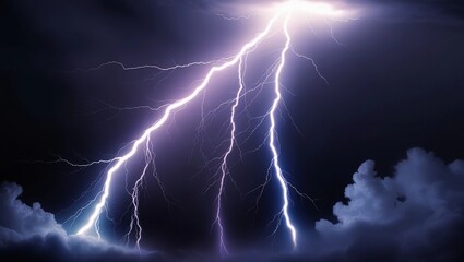 Thunder, lightnings and rain during summer storm.