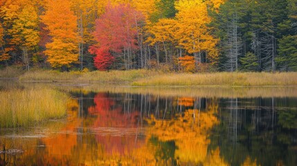 Fototapeta premium Autumn Reflection in a Tranquil Lake