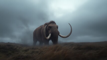 Mammoth portrait: A detailed portrait of a mammoth, showcasing the prehistoric creature's distinctive features and majestic presence, bringing to life the grandeur of ancient ice age wildlife.