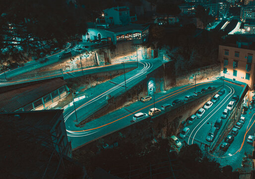 view of naples by night, italy, rampe di sant'antonio
