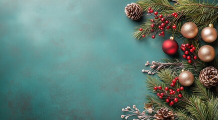 Christmas composition with pine branches and festive decorations