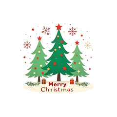 Fototapeta premium Hand-drawn Merry Christmas Trees with Snowflakes, Festive Holiday Design