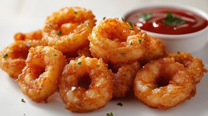 Crispy Fried Calamari Rings with Ketchup