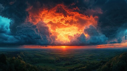 Fiery Sunset Over a Stormy Sky