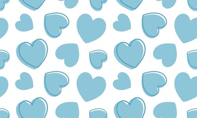 Blue hearts on white background repeating raster pattern