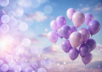 A Serene Background with Lilac Balloons Floating Elegantly in a Bright Sky, Perfect for Celebratory Themes and Happy Occasions, with Ample Copy Space for Custom Text or Messages