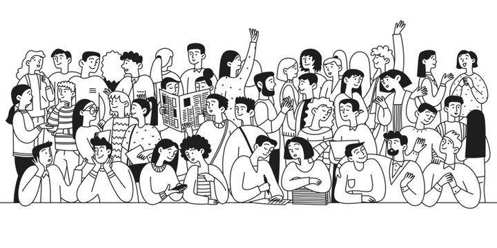 Diverse group of men and women communicating with each other. Doodle set of happy people. Communication concept. Simple vector illustration