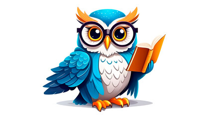 Fototapeta premium Owl with glasses and a book on a white background.