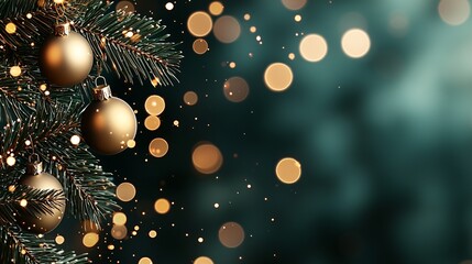 Elegant Christmas background with subtle bokeh lights in pastel tones on a rich emerald green background, great for wide advertising banners