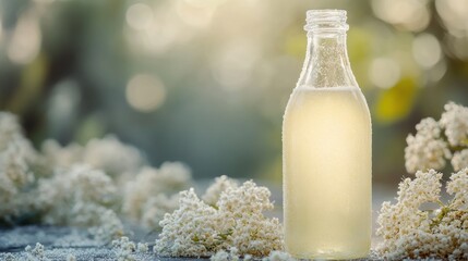 White Flower and Glass Bottle