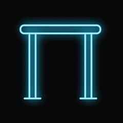 Neon blue glowing outline of gymnastic parallel bars on a black background