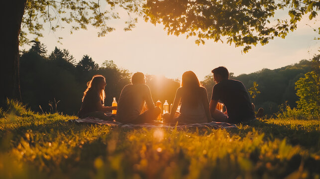 A group of friends enjoying a picnic filled with joy.