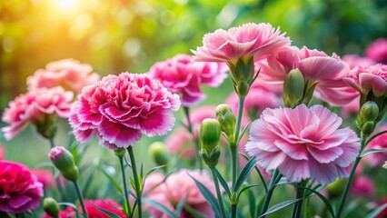 A Vibrant Garden of Pink Carnations in Varying Hues Showcasing Nature's Beauty and Diversity in a Serene Outdoor Setting Perfect for Floral Enthusiasts and Garden Lovers