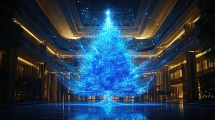 Futuristic ai inspired christmas tree with digital design for festive decor and celebration