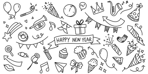 set of hand drawn hand drawn new year party doodles