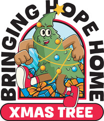 Vector Illustration of Christmas Tree Mascot with Retro Mascot Illustration Available for Logo Badge
