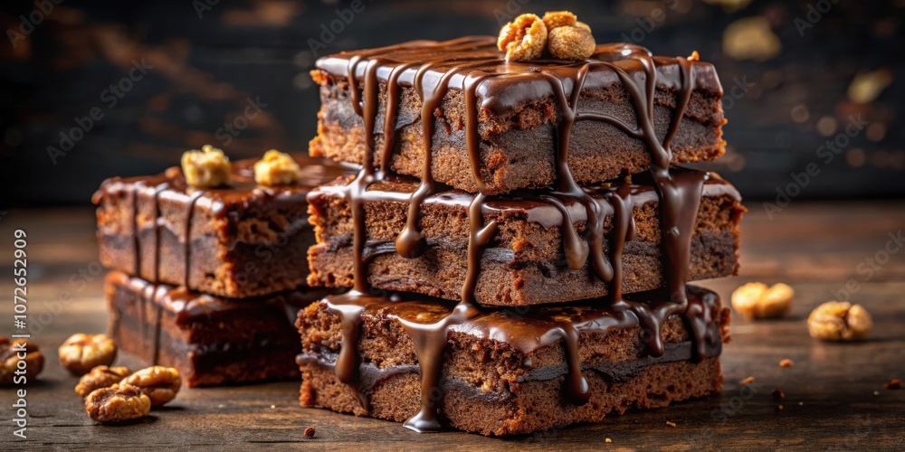 Aufkleber a decadent stack of rich chocolate brownies, each square generously drizzled with melted chocolate a