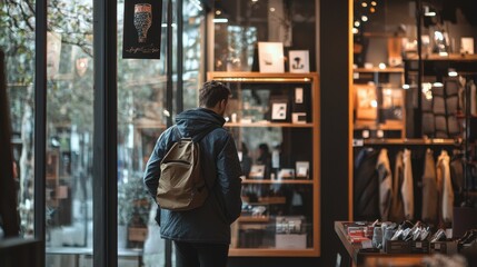 Young Man Browsing Items in a Stylish Store