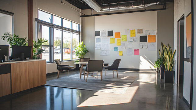 A minimalist sticky note wall emphasizing simplicity and clean organization in a modern office.