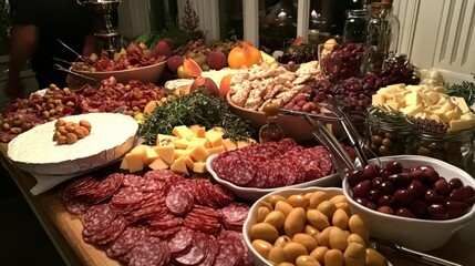 Fototapeta premium Abundant Charcuterie and Cheese Platter Display