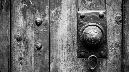 Fototapeta premium Vintage Wooden Door with Old Lock and Knob
