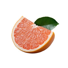 Sliced grapefruit with green leaf on transparent background