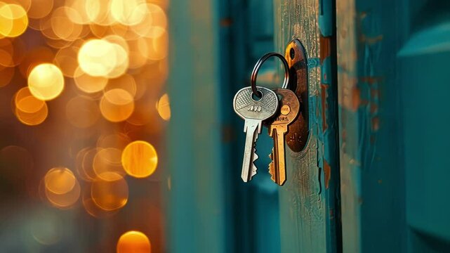 A set of keys and a locked door representing how one particle holds the key to the state of the other.