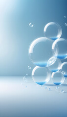Small Glowing Bubbles, empty space for product placement, suitable for cosmetics, hair and body care products