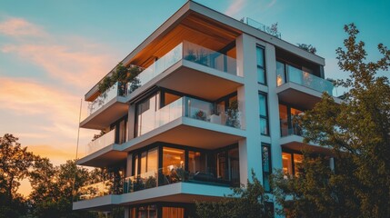 Fototapeta premium Modern Apartment Building at Sunset