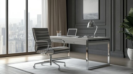 Modern Office with City Skyline View