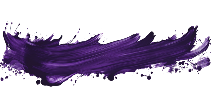 Abstract dark purple brush stroke, paint splatter on alpha layer. Purple paint artistic stroke. Texture element for design, print, graphic, web. Decorative, creative, artistic, modern, artistic, Png.