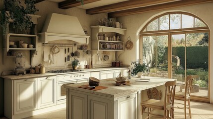 Elegant Modern Kitchen with Natural Light and Garden View