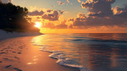 A peaceful sunset walk along the beach, inviting reflection and calm.