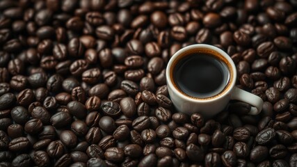 Fototapeta premium Close up of roasted coffee beans covering the entire frame, beans, drink