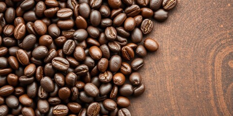 Fototapeta premium Close up of roasted coffee beans with rich shades of brown and smooth texture, ingredient, brown