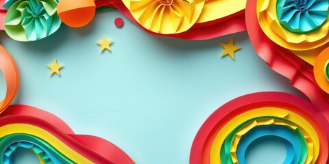 Colorful confetti falling in a seamless pattern on a flat design background, creative, festive