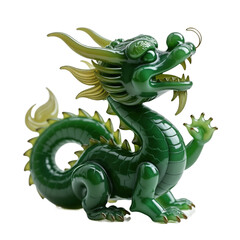 Fototapeta premium Jade dragon sculpture. Green mythical creature, of power, good luck in Chinese culture. Chinese New Year zodiac animal. Ornament, art, statue for home decor, design, holiday celebration, festival. Png