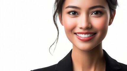 Portrait of a Confident Vietnamese Businesswoman Smiling with a Professional Appearance Against a Clean White Background