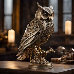 mechanical owl sitting on a table