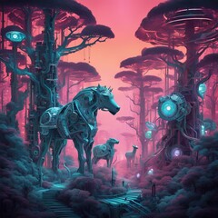 mechanical horse in the woods