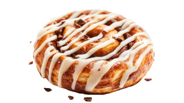 cinnamon roll with icing drizzle on transparent background