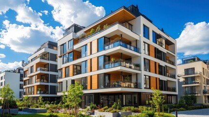 Obraz premium Modern Apartment Complex under Clear Blue Sky