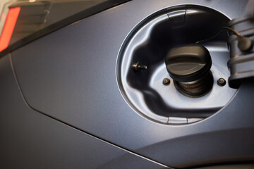 Detailed Closeup of the Fuel Cap on a Contemporary and Modern Automobile Vehicle Design