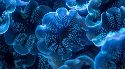 Close-up of vibrant blue coral-like pattern, abstract and organic