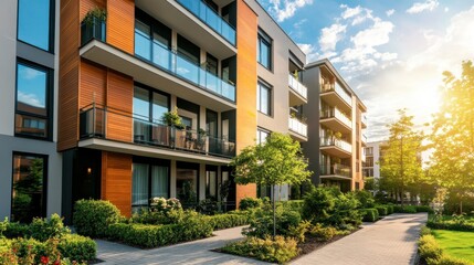 Modern Apartment Building with Green Landscape
