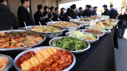 Obraz premium Colorful Array of Dishes at Outdoor Food Event