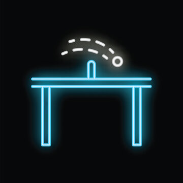 recommend clip art: Blue neon sign of a ping pong table with a ball bouncing on it on a black background